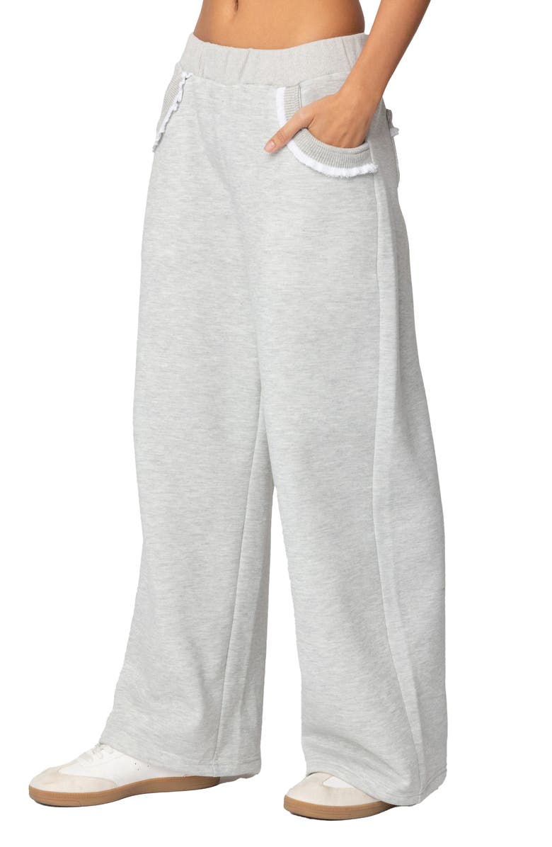 EDIKTED Ashtin Ruffle Trim Sweatpants, Alternate, color, Gray-Melange
