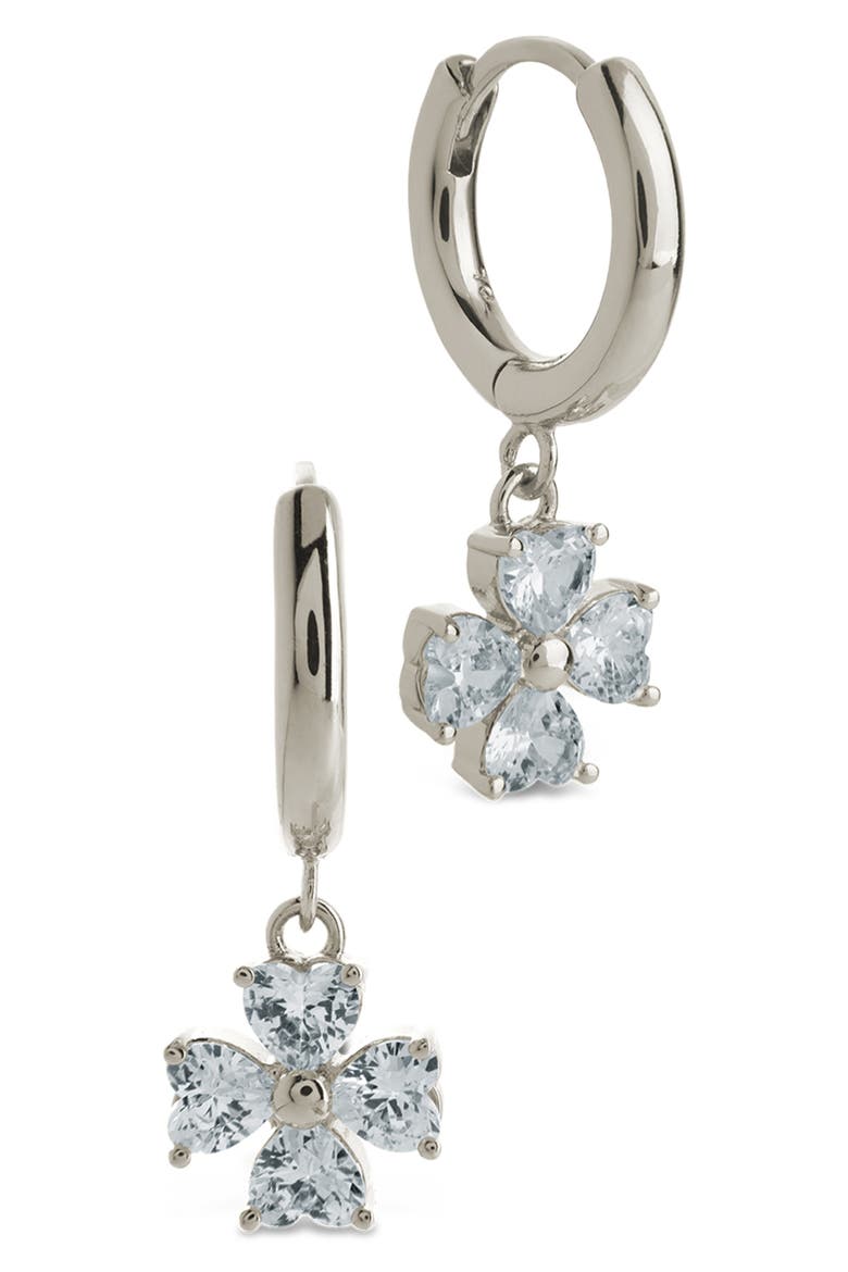 Bria Cubic Zirconia Dangle Huggie Hoop Earrings, Main, color, SILVER