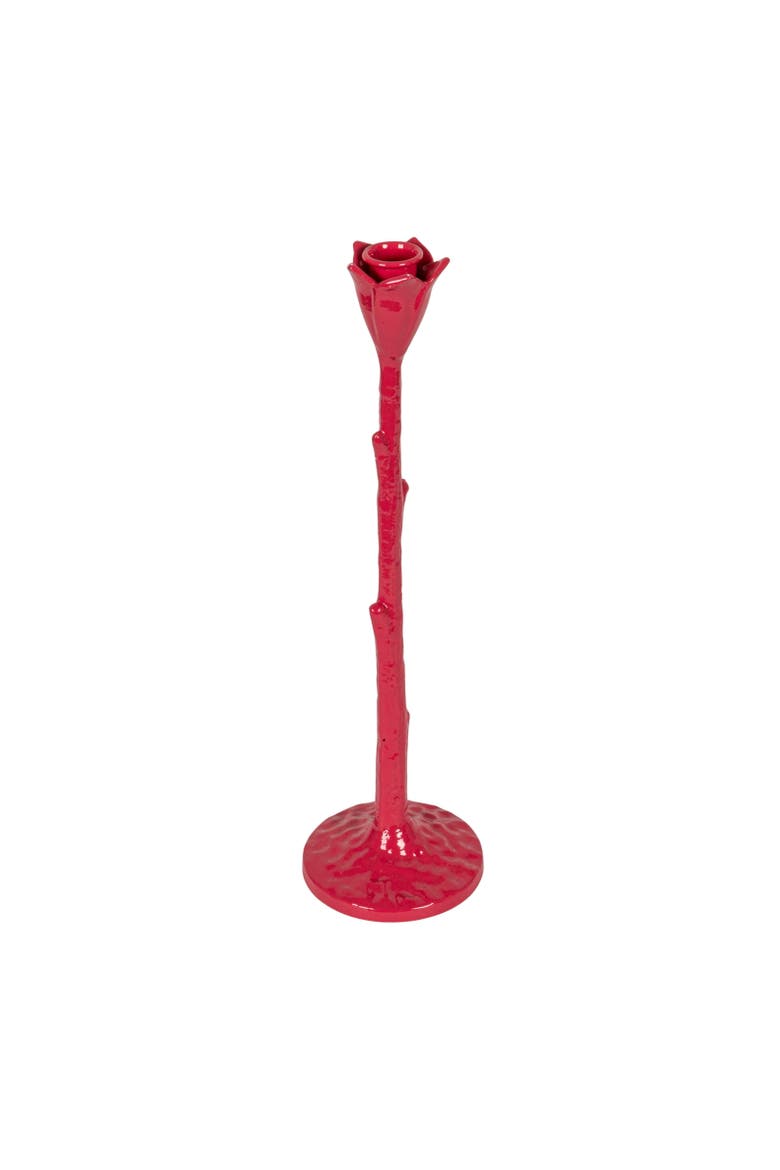 Tall Cast Metal Flower Shaped Taper Holder, Pink, Main, color, Pink