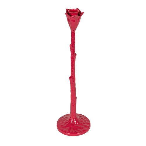 Storied Home Tall Cast Metal Flower Shaped Taper Holder, Pink In Red