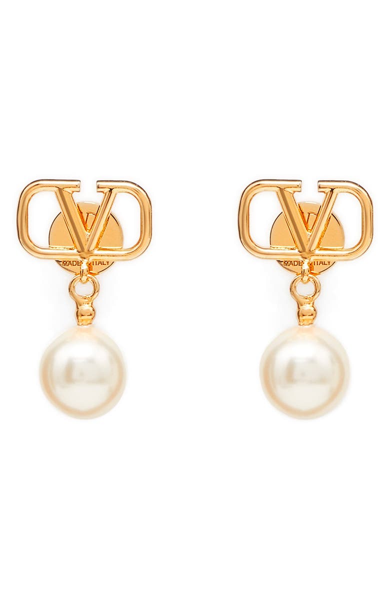 Valentino Garavani Valentino VLOGO Imitation Pearl Drop Earrings, Main, color,