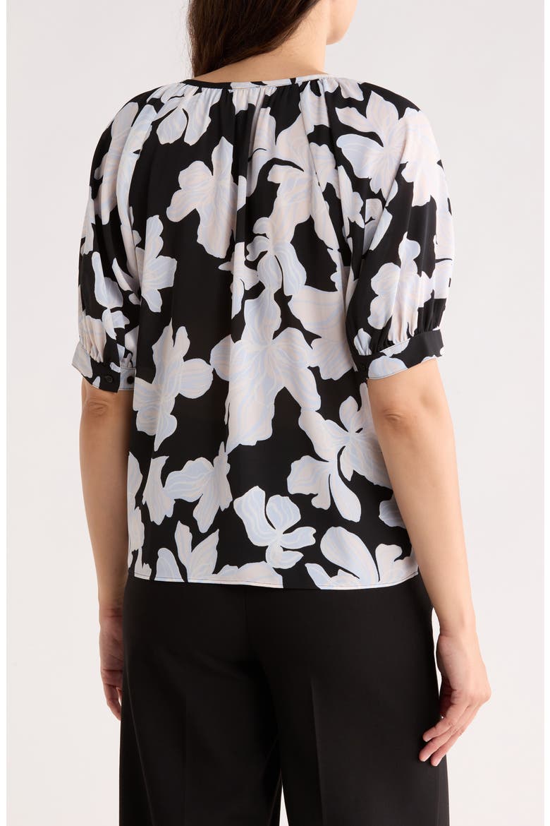 Gathered Neck Puff Sleeve Top, Alternate, color, BLACK- BLUE CHLOE ABSTRACT