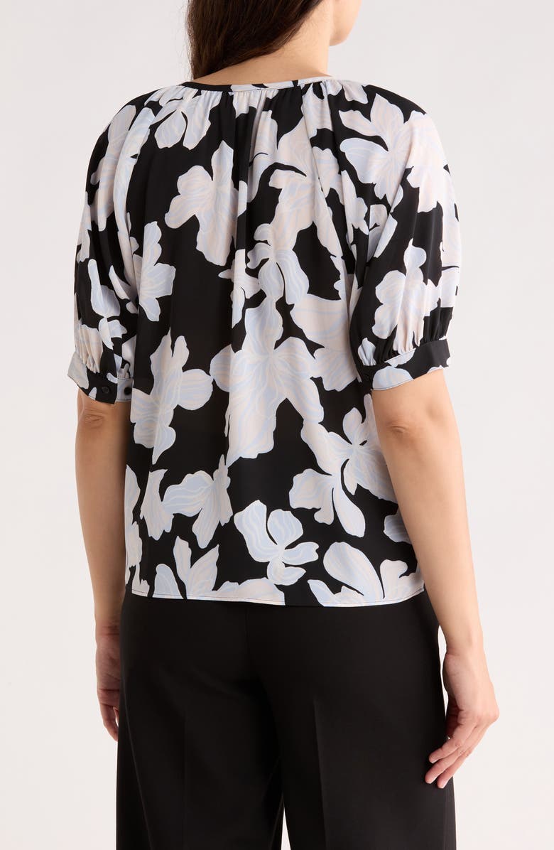 NORDSTROM RACK Gathered Neck Puff Sleeve Top, Alternate, color, Black- Blue Chloe Abstract