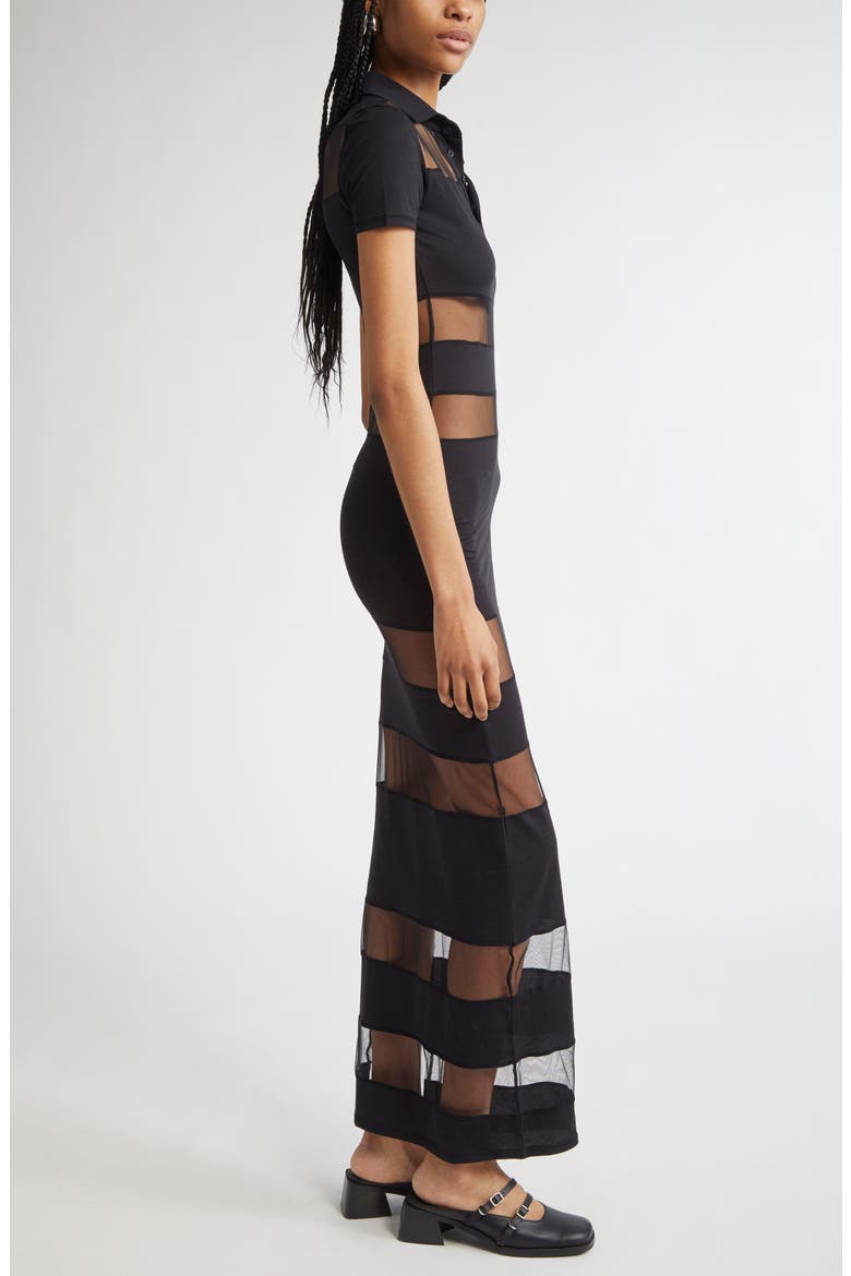 Stripe Sheer Polo Dress, Alternate, color, BLACK