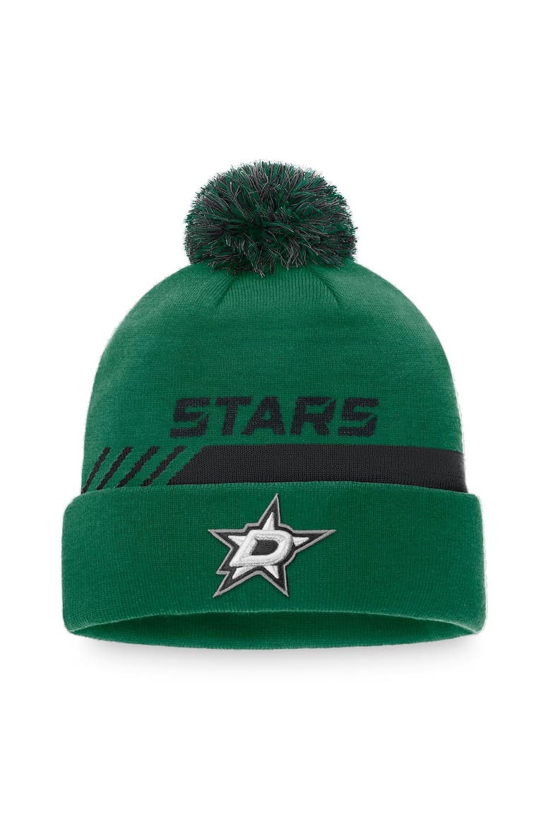 Men's Fanatics Branded Kelly Green/Black Dallas Stars Authentic Pro Team Locker Room Cuffed Knit Hat with Pom, Main, color, Kelly Green