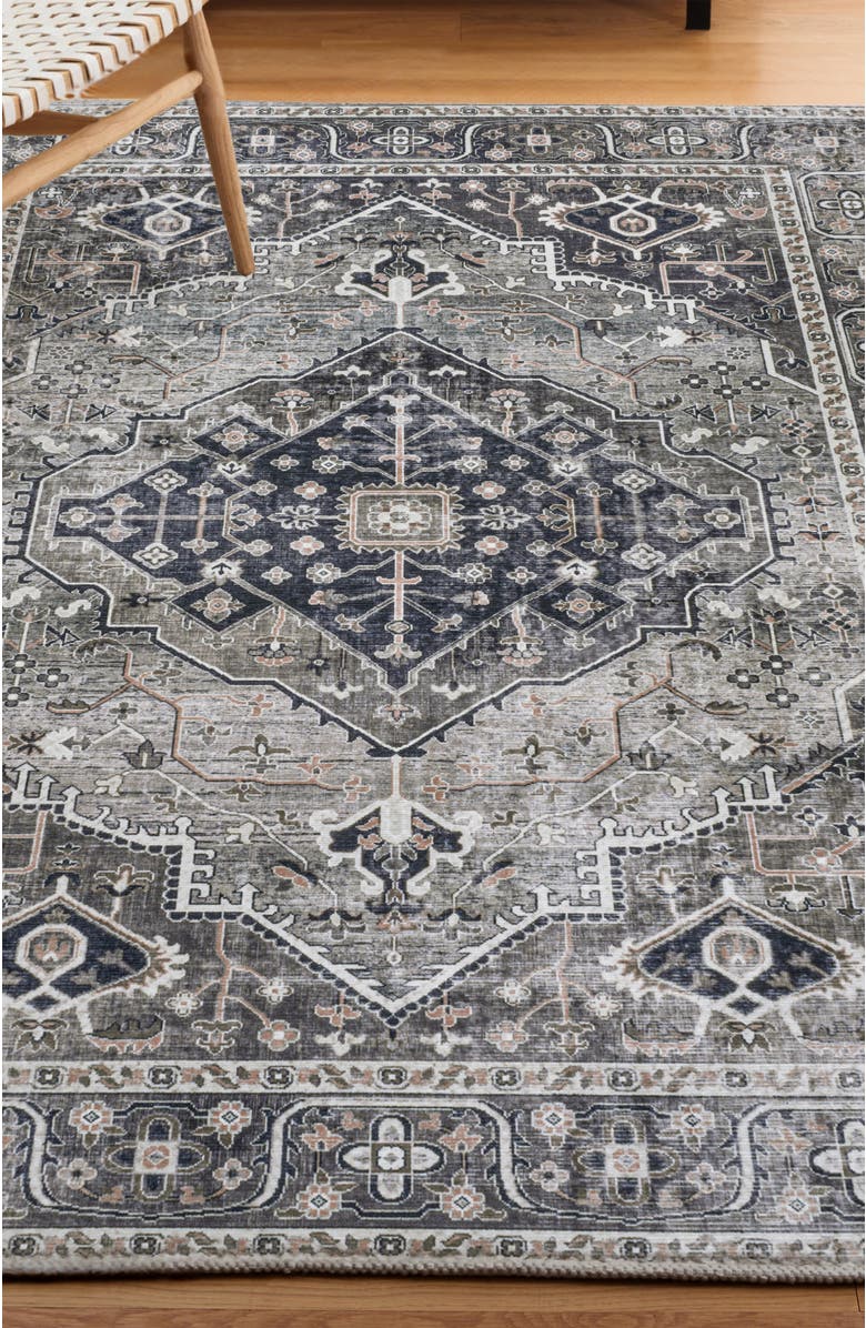 JONATHAN Y Alacati Ogee Medallion Machine-Washable Area Rug, Alternate, color, Dark Gray/Light Gray