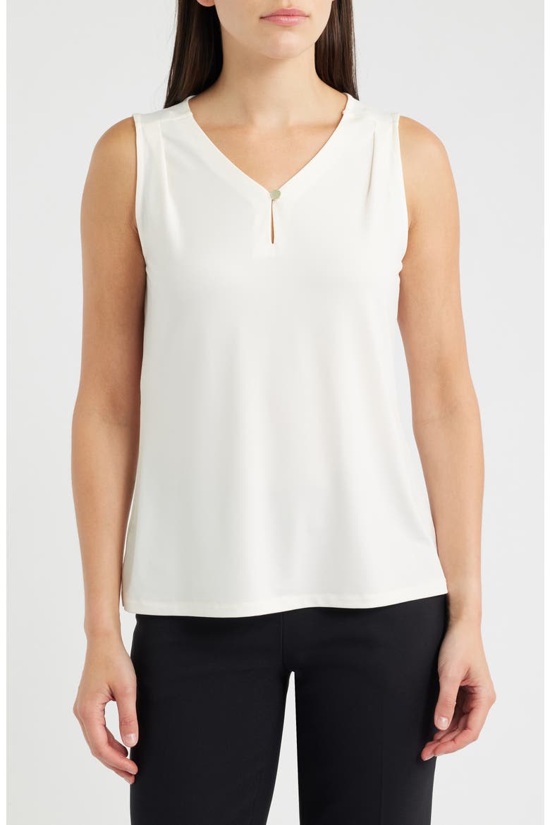 Pleated Neck Sleeveless Top, Main, color, WHITE DOVE