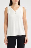 AK ANNE KLEIN Pleated Neck Sleeveless Top