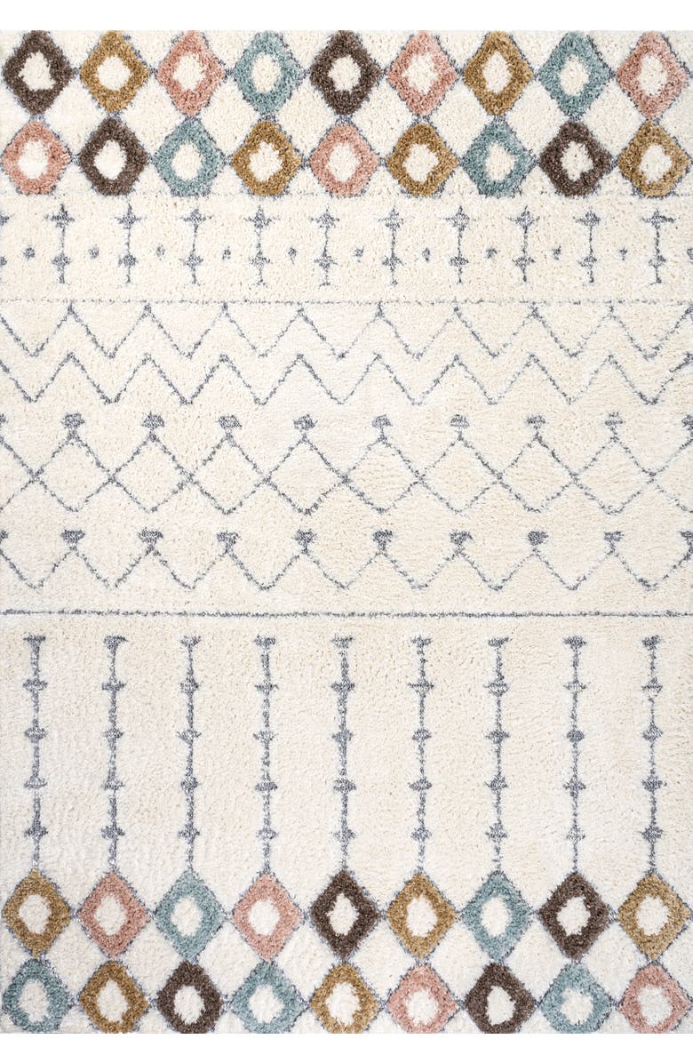 JONATHAN Y Pia Moroccan Trellis Plush Carved Area Rug, Main, color, Multi/Cream