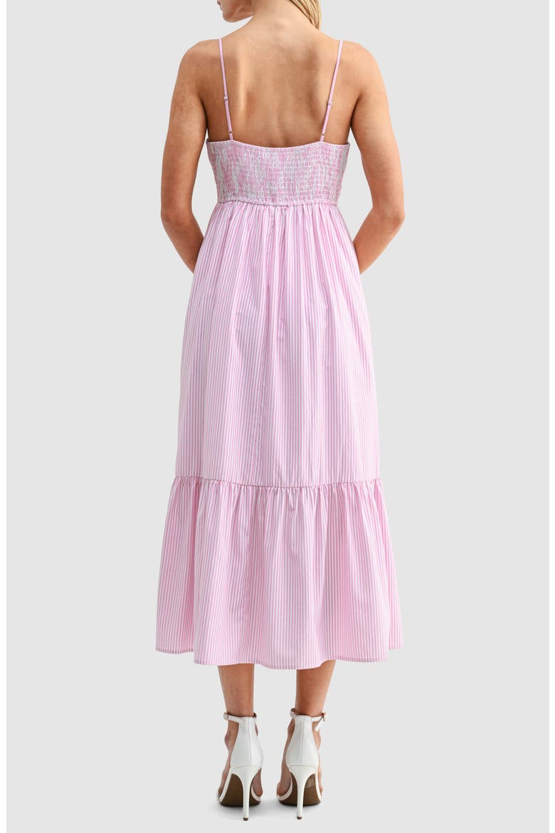 Stripe Bow Detail Ruffle Hem Midi Dress, Alternate, color, PINK STRIPE