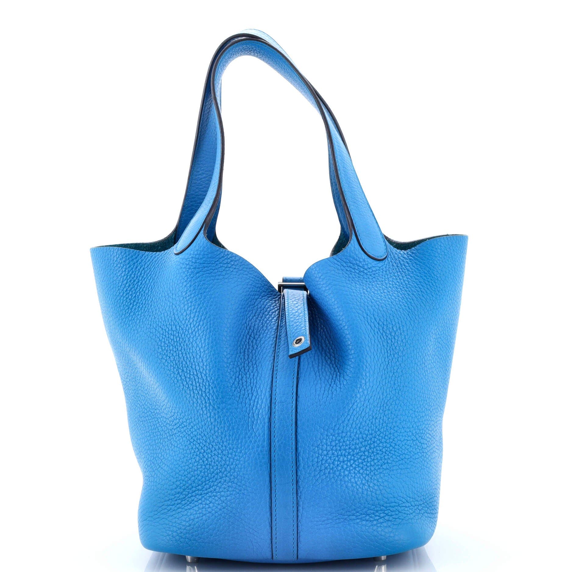 Pre-Owned Hermes Picotin Lock Bag Clemence MM, Main, color, Bleu Zanzibar