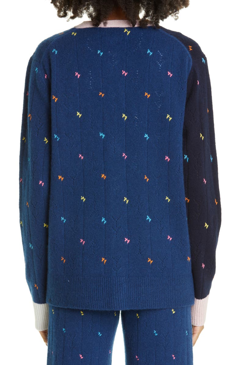 YanYan Rosie Colorblock Lambswool Pointelle Cardigan, Alternate, color, 