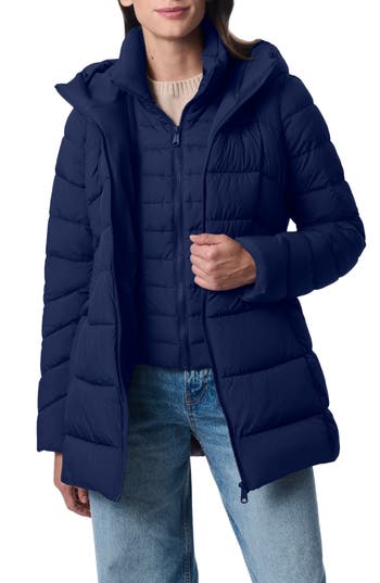 Bernardo Hooded Puffer Jacket With Bib In Navy