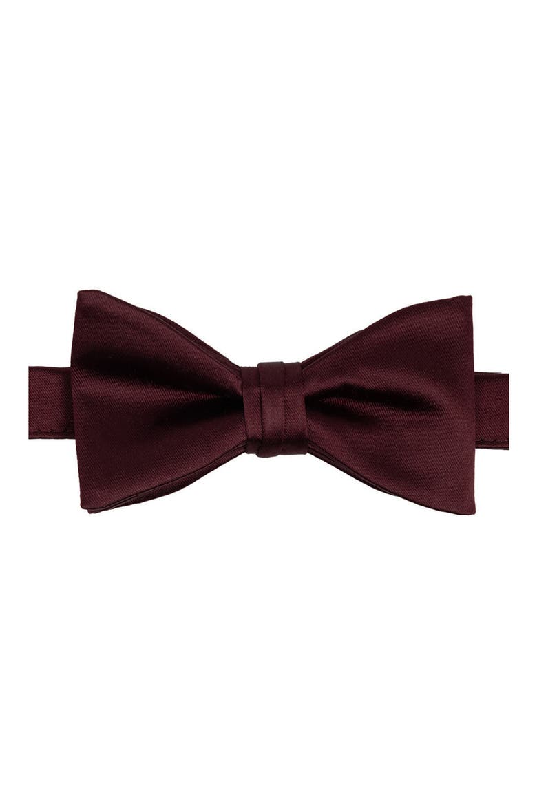Men's Solid Satin Pre-Tied Bow Tie, Main, color, CABERNET