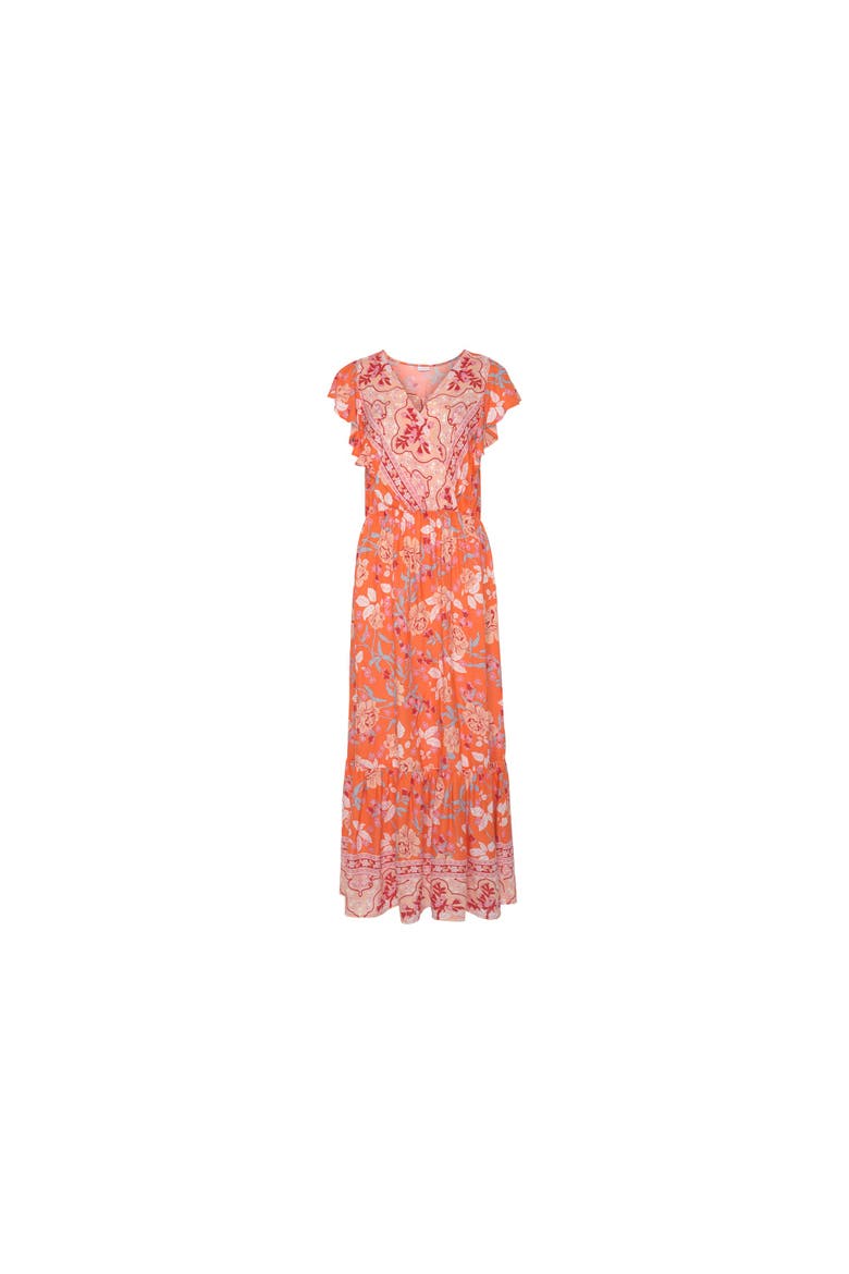Floral V-Neck Maxi Dress, Alternate, color, Orange Multi