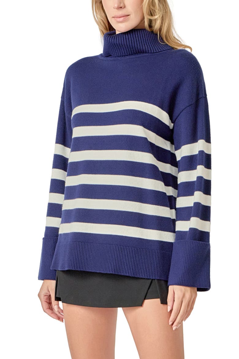 Stripe Turtleneck Sweater, Alternate, color, NAVY/ WHITE