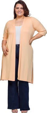 24seven Comfort Apparel Open Front Knee Length Duster Cardigan
