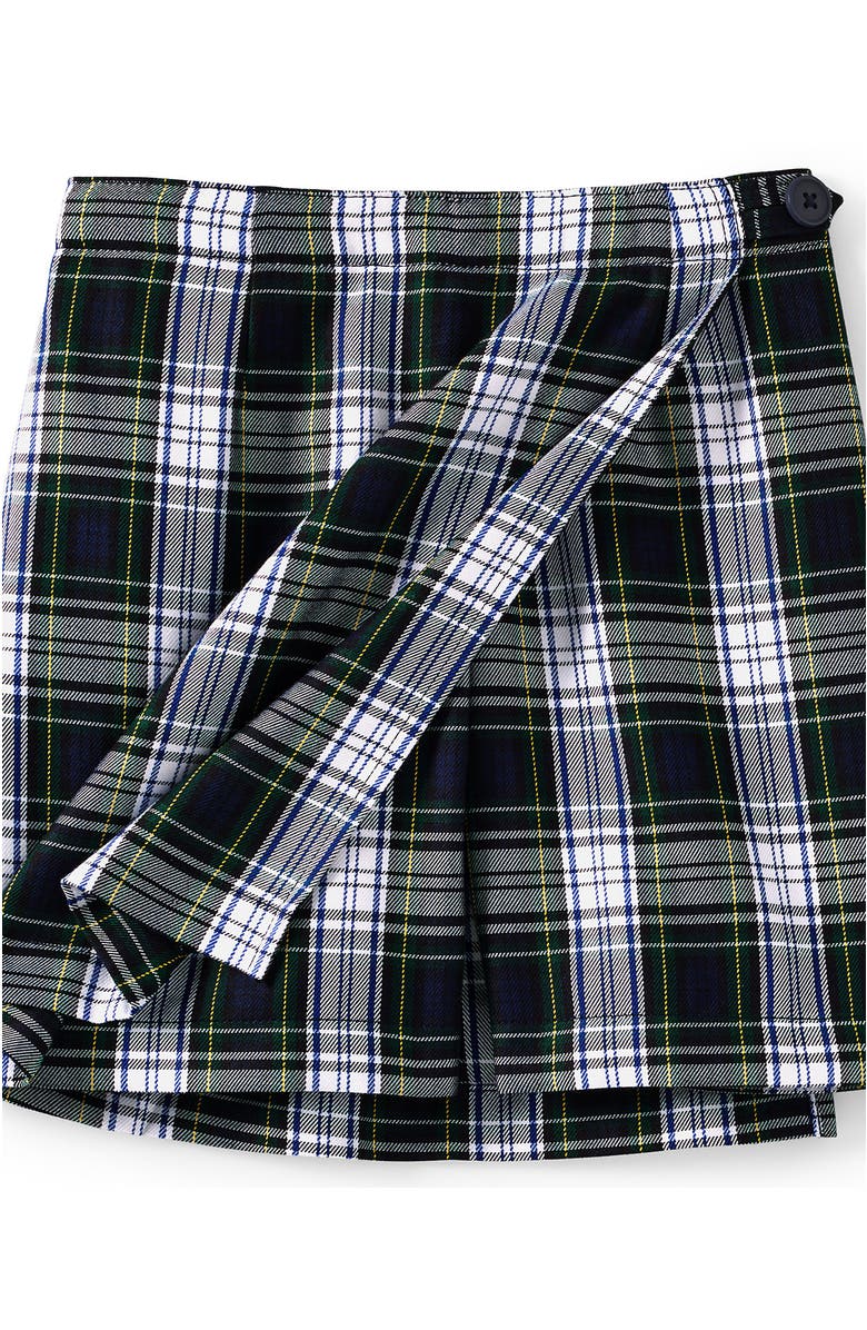 Lands' End School Uniform Girls Plaid A Line Tab Skort Top of Knee, Alternate, color, White Plaid