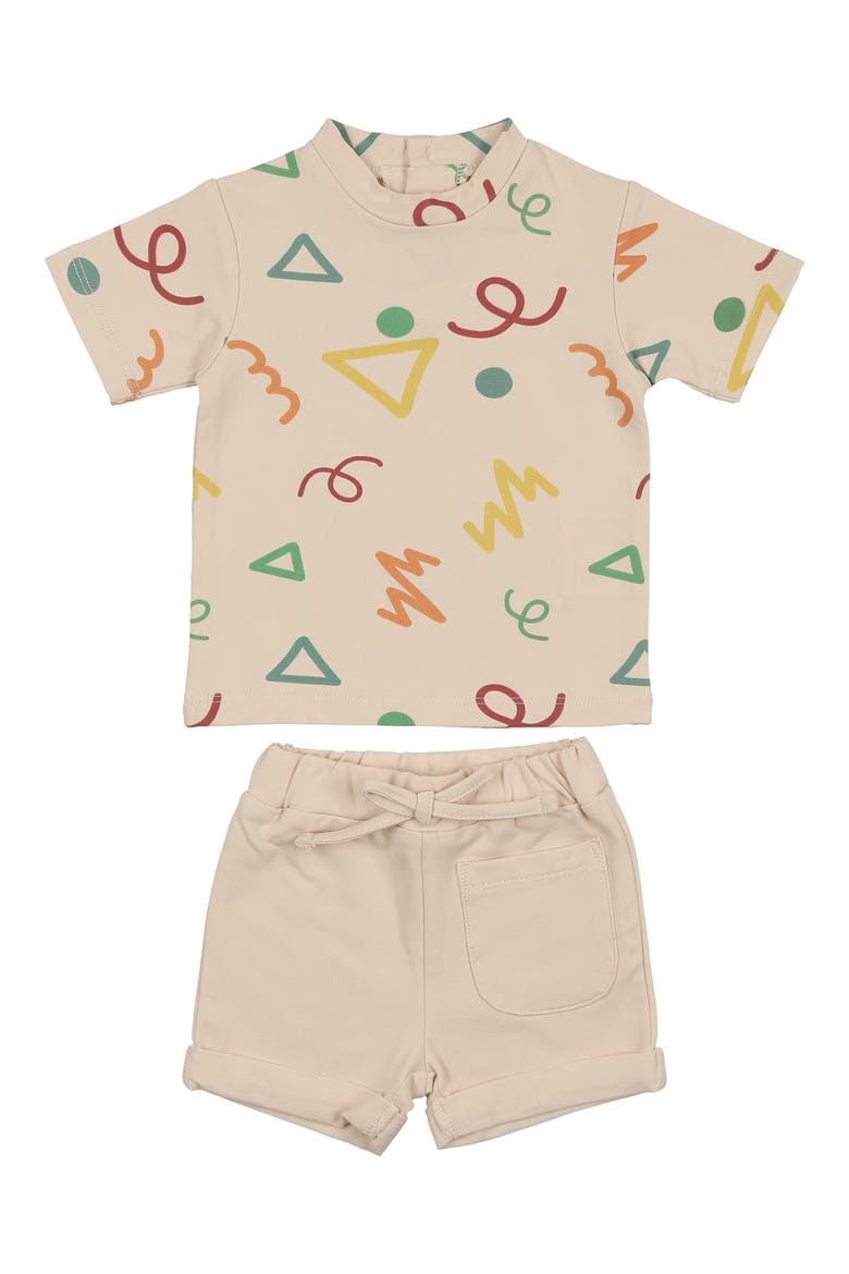 Kids' Doodle Print T-Shirt & Drawstring Shorts Set, Main, color, BEIGE MULTI
