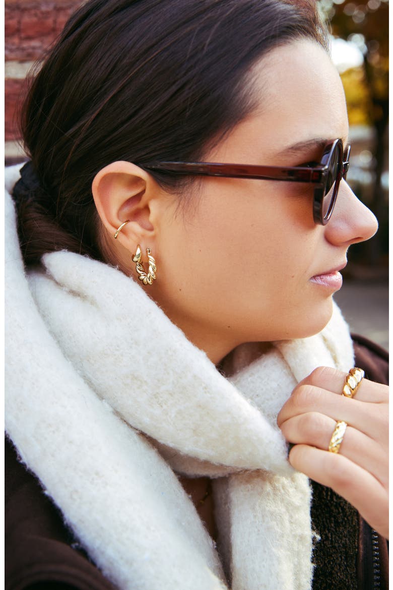 Nate Teardrop Hugging Hoop Earrings, Alternate, color, 925 YG