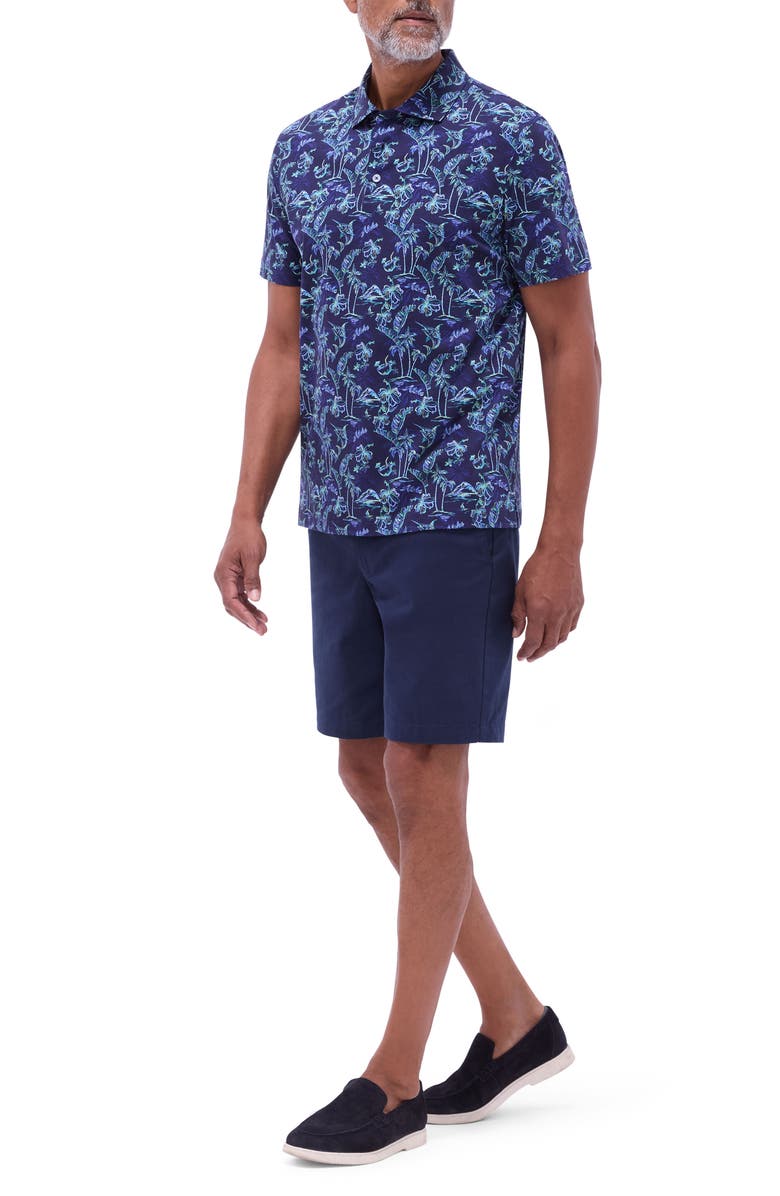 Bugatchi Hendrix Digital Island Print Pima Cotton Polo, Alternate, color, Navy