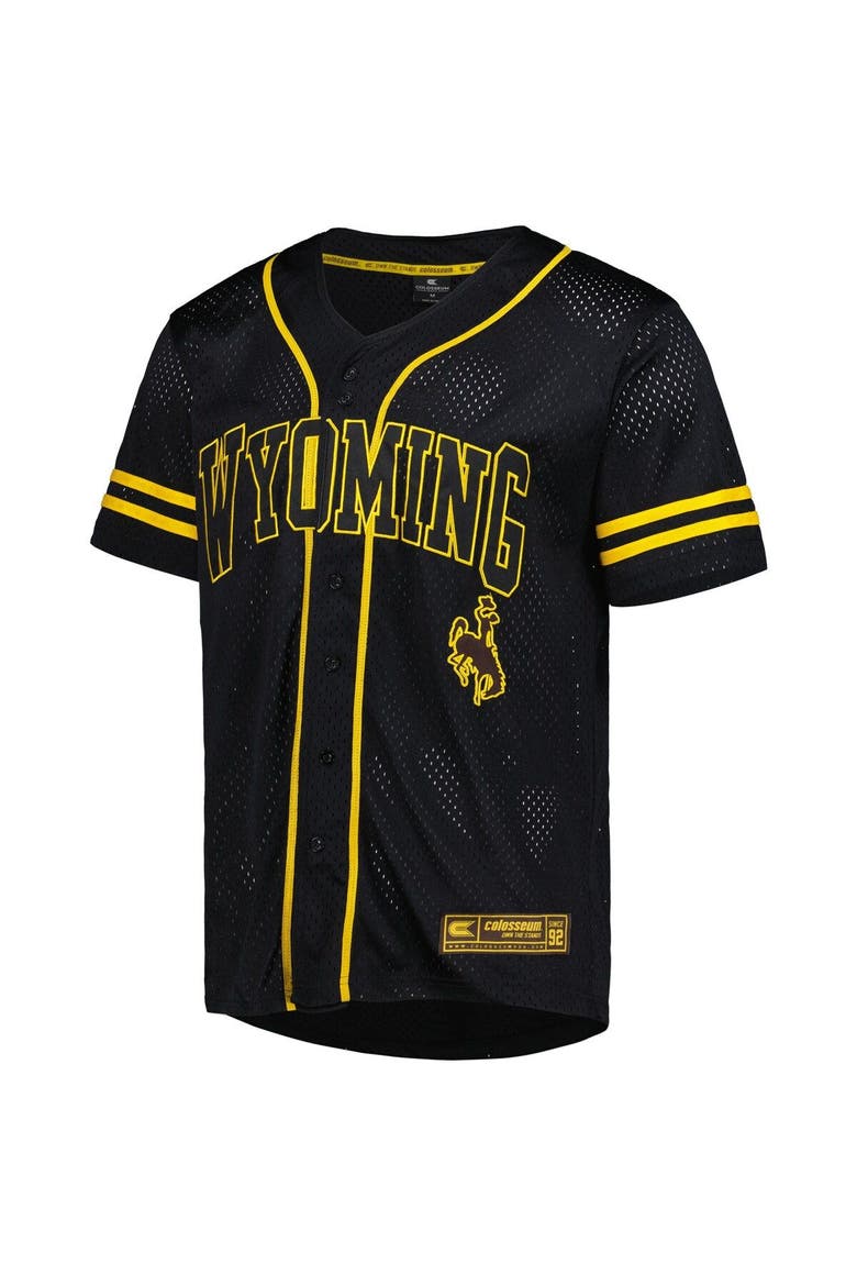Men's Colosseum Black Wyoming Cowboys Free Spirited Mesh Button-Up Baseball Jersey, Alternate, color, Black