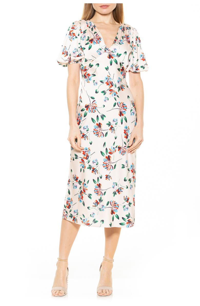 Alexia Admor Vintage Inspired Puff Sleeve Midi Dress, Alternate, color, 