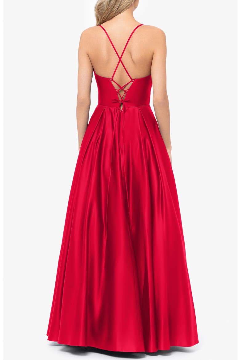 Corset Bodice Satin A-Line Gown, Alternate, color, RED