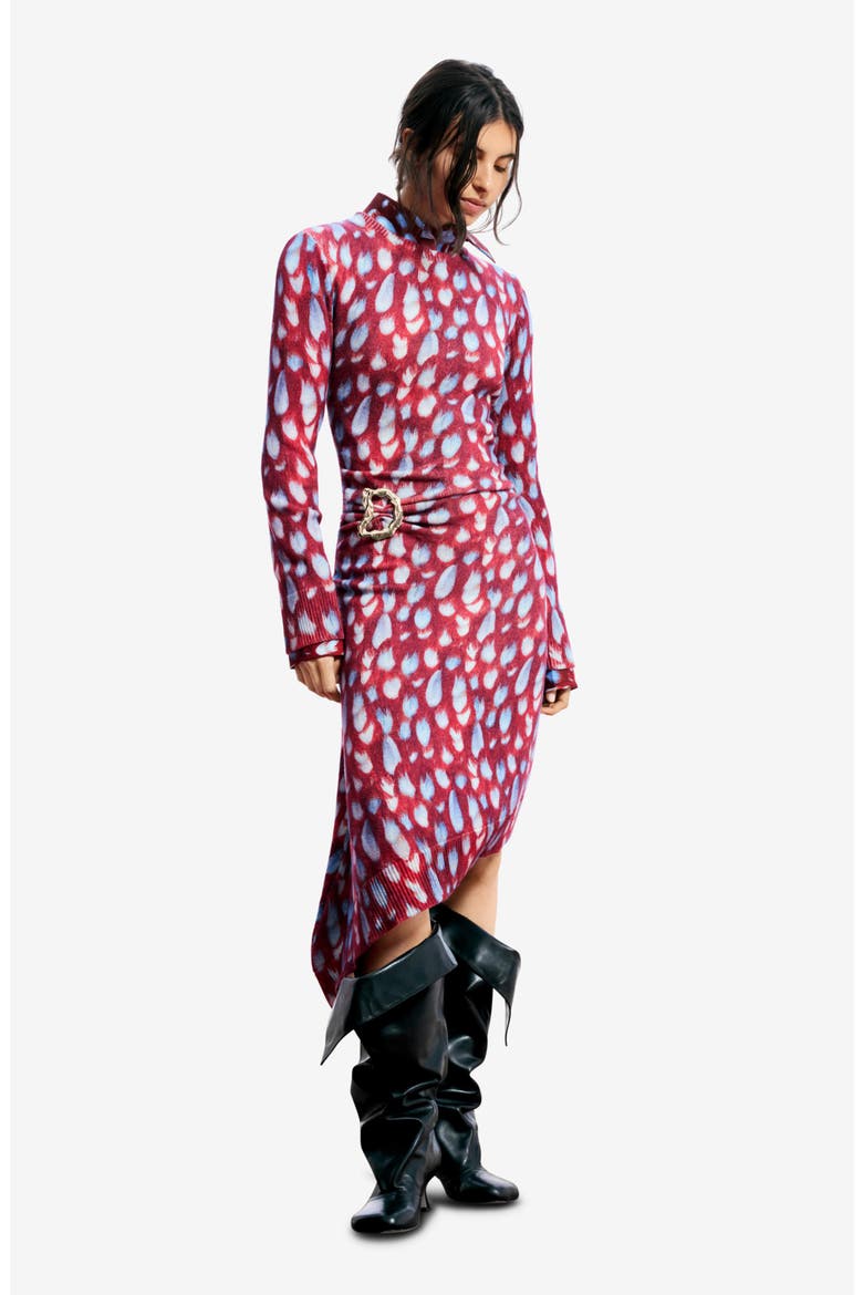 Abstract Print Long Sleeve Cotton Blend Sweater Dress, Alternate, color, RED