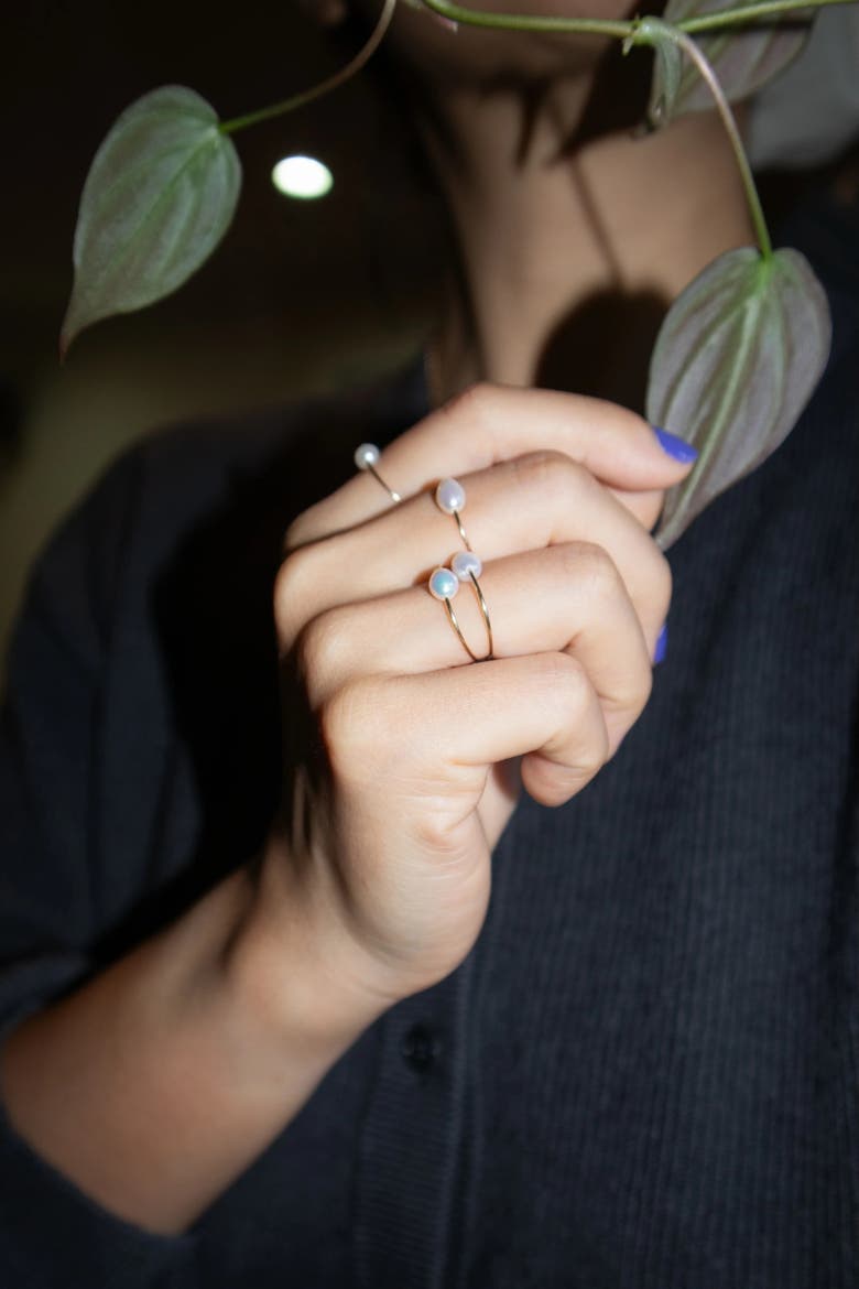 Eden Freshwater Pearl Skinny Gold Ring, Alternate, color, White