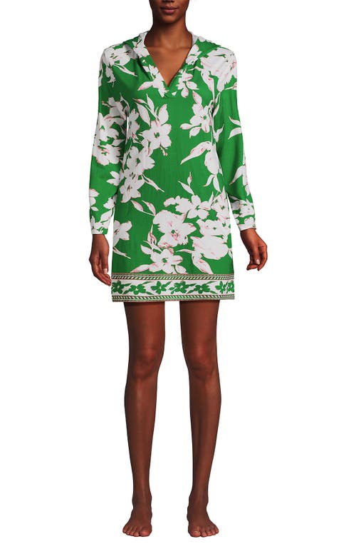 Shop Lands' End Cotton Jersey Long Sleeve Hooded Swim Cover-up Dress