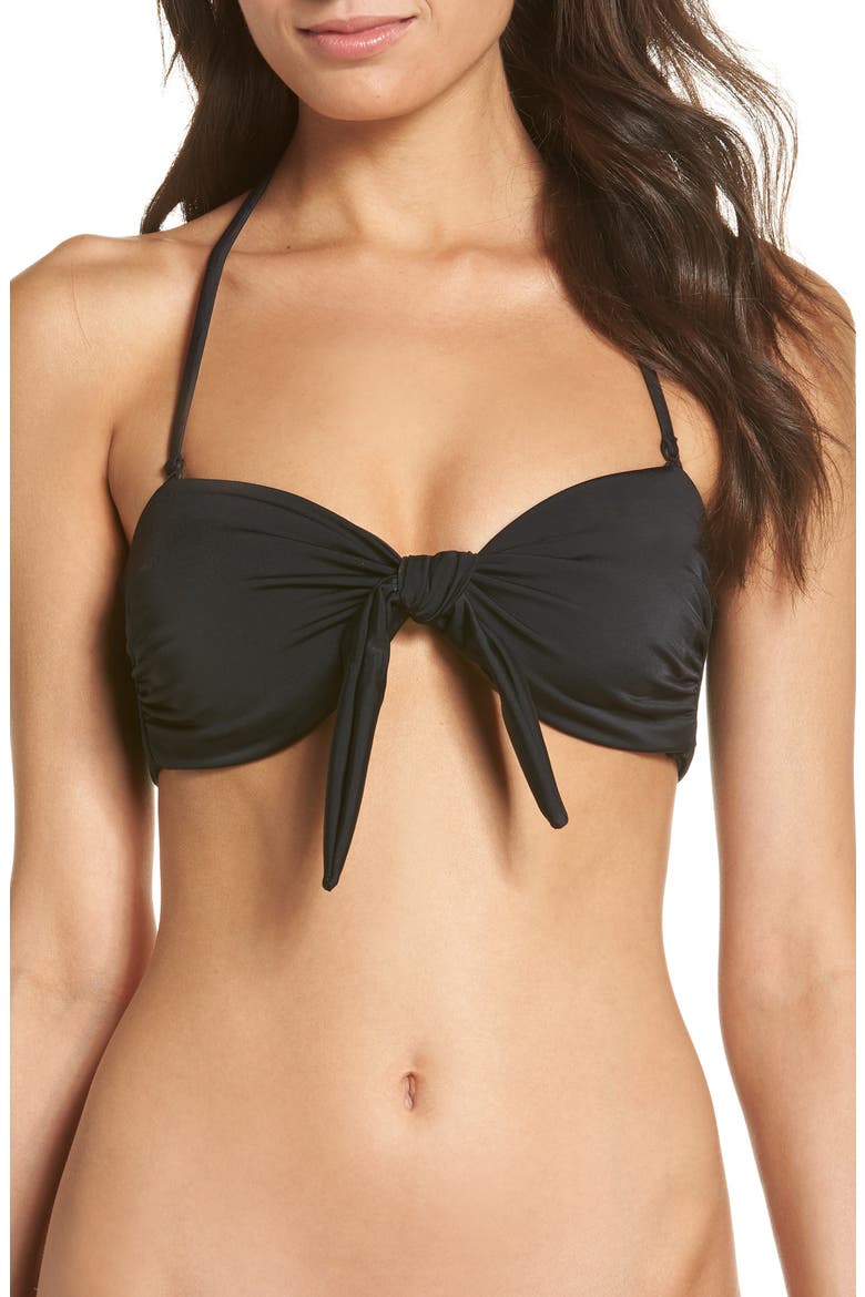 Riviera Tie Front Bandea Bikini Top, Alternate, color, BLACK