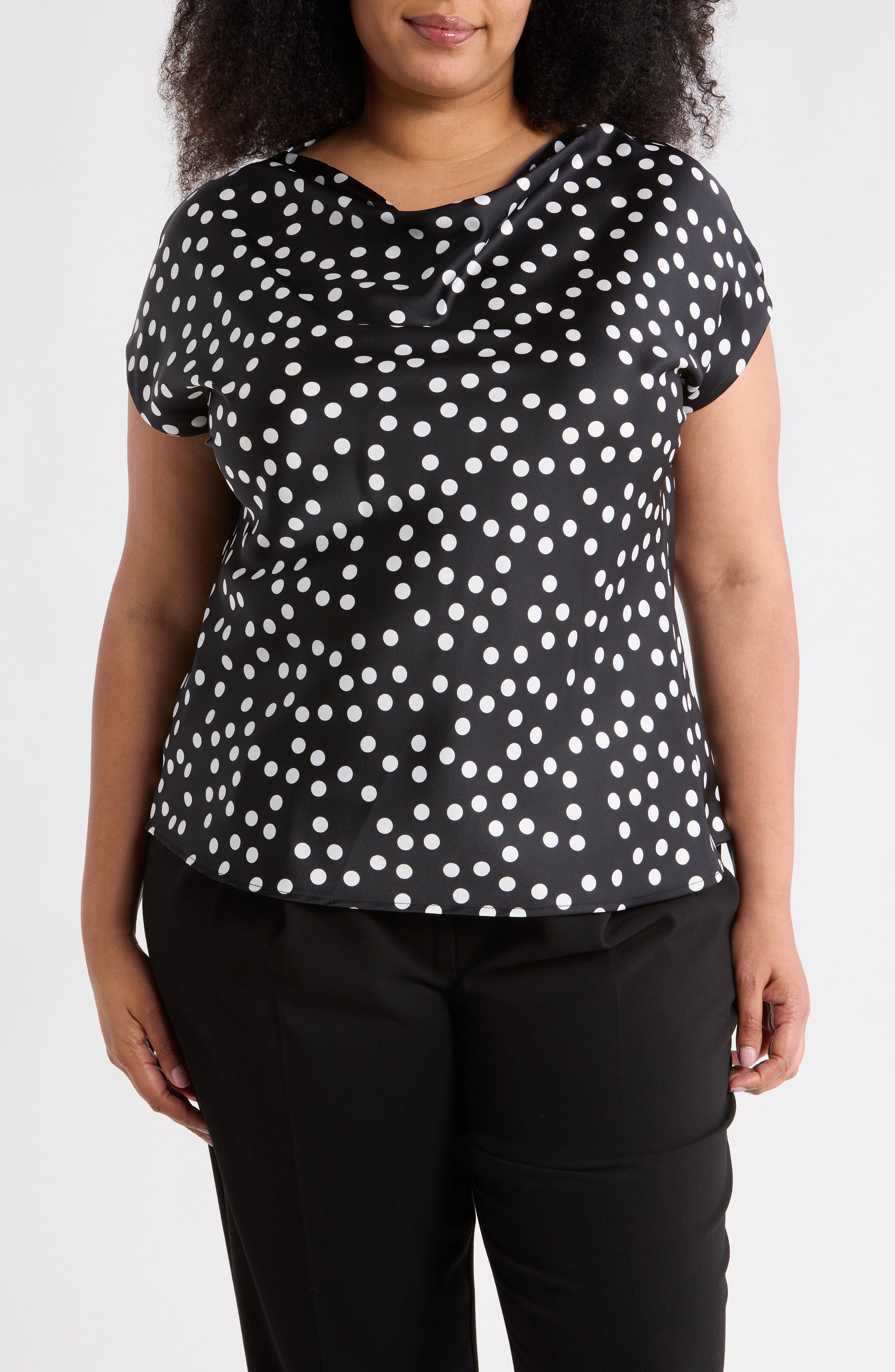 Renee C Cowl Neck Cap Sleeve Satin Top