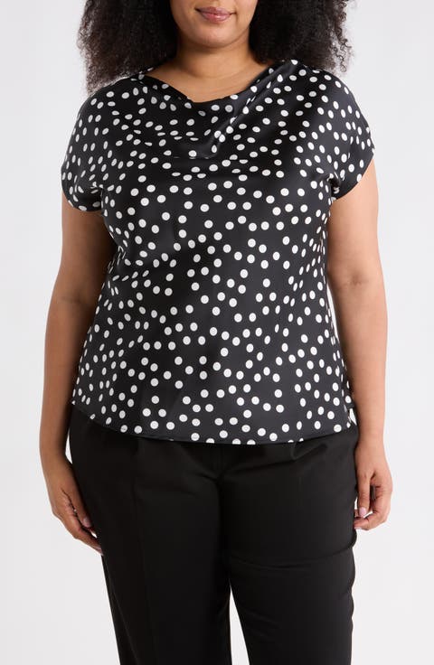 Cowl Neck Cap Sleeve Satin Top (Plus)