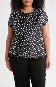 Renee C Cowl Neck Cap Sleeve Satin Top