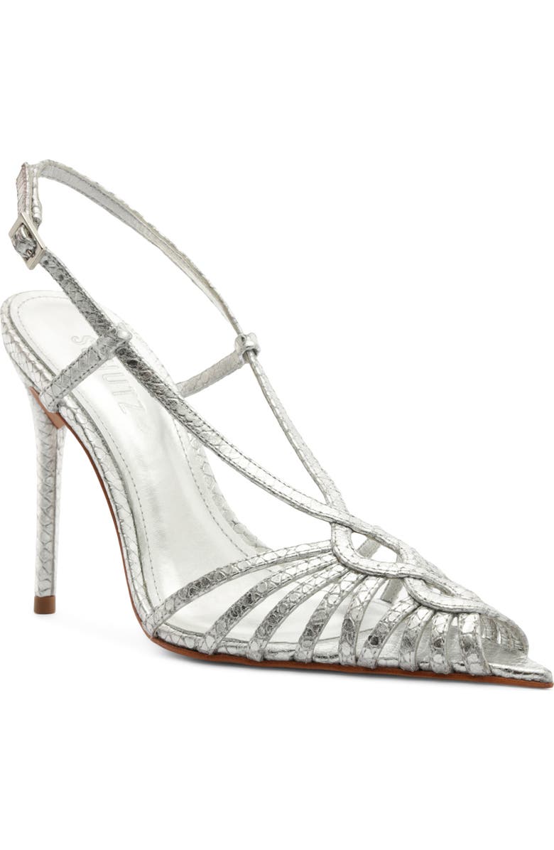 Schutz Seraphine Snakeskin Embossed Slingback Sandal, Main, color, Silver