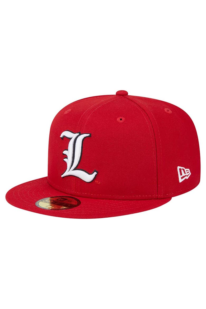 Men's New Era Red Louisville Cardinals 59FIFTY Fitted Hat, Main, color, Red