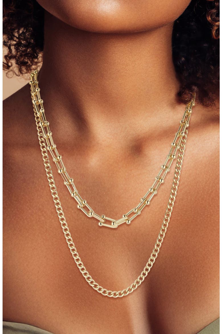 Double Layer Link Necklace, Alternate, color, GOLD