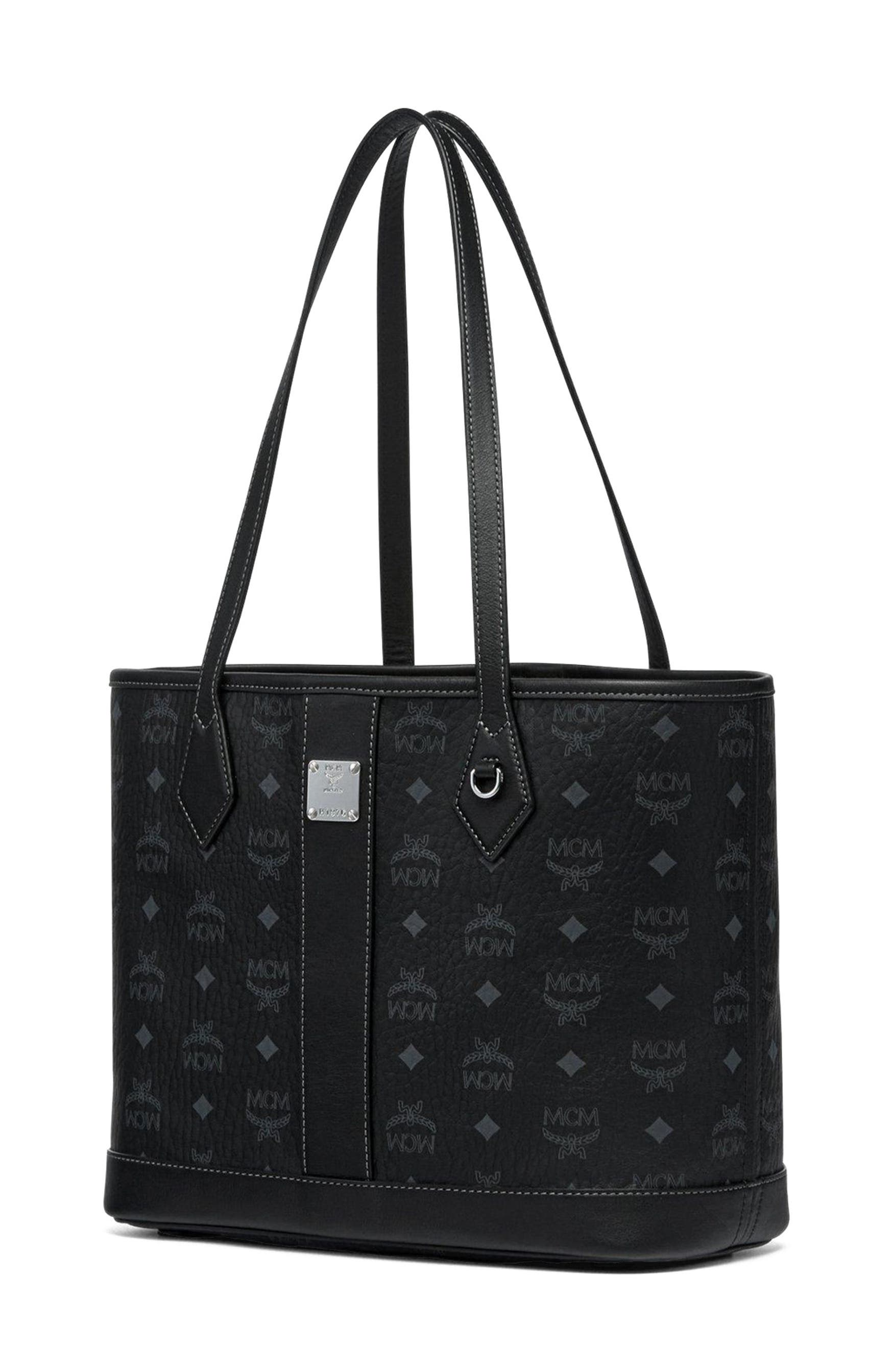 MCM New Small Liz Shopper in Visetos, Alternate, color, Black
