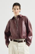 Brunello Cucinelli Nappa leather outerwear jacket with drawstring and monili