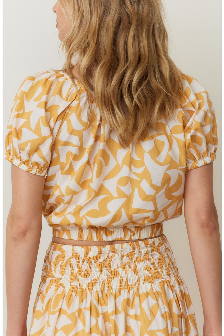 Marella Abstract Print Puff Sleeve Pima Cotton Crop Top, Alternate, color, MARIGOLD GEO