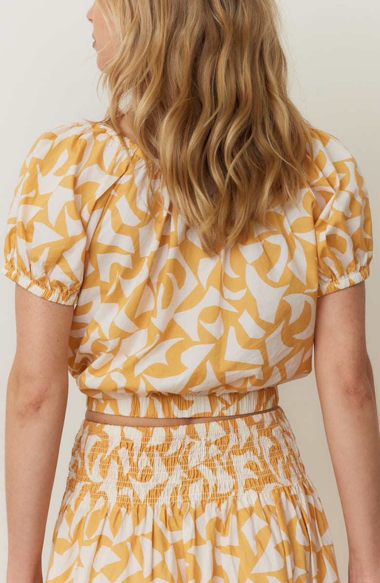Marine Layer Marella Abstract Print Puff Sleeve Pima Cotton Crop Top, Alternate, color, Marigold Geo
