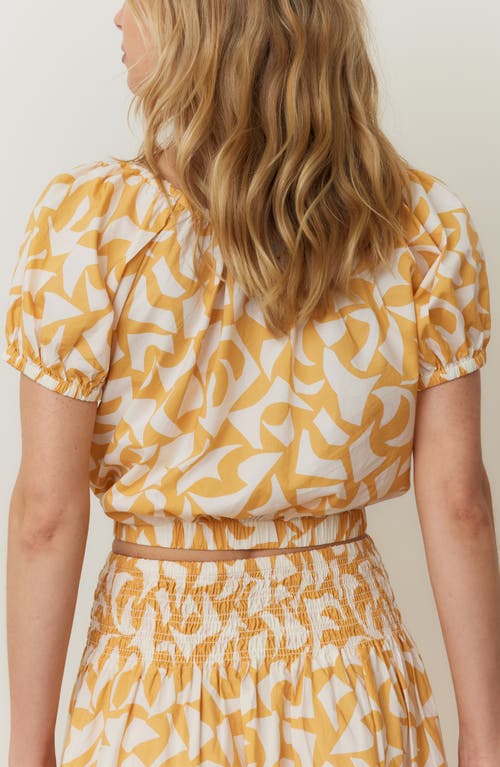 Marine Layer Marella Abstract Print Puff Sleeve Pima Cotton Crop Top In Marigold Geo