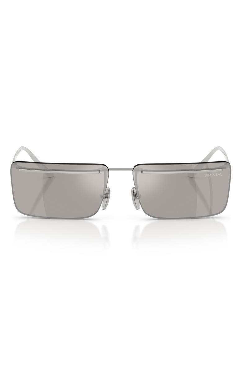 Prada 60mm Rectangular Sunglasses, Main, color, Silver / Light Grey Silver