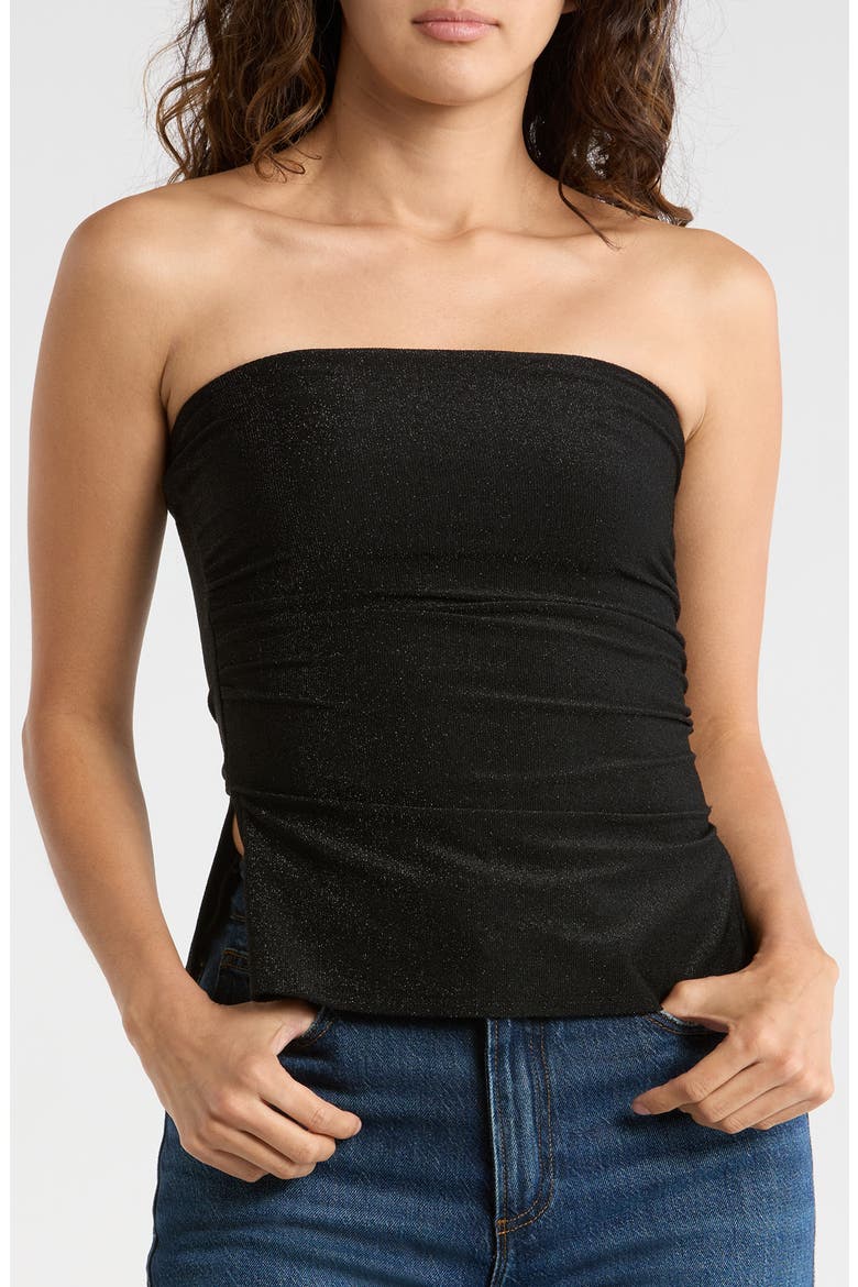 Metallic Knit Tube Top, Main, color, BLACK WITH DTM METALLIC