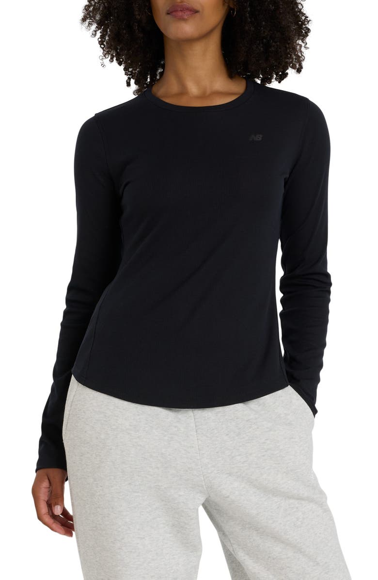 New Balance Microrib Long Sleeve T-Shirt, Main, color, Black