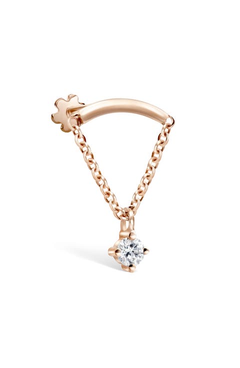 Prong Set Diamond Drape Threaded Single Stud Earring