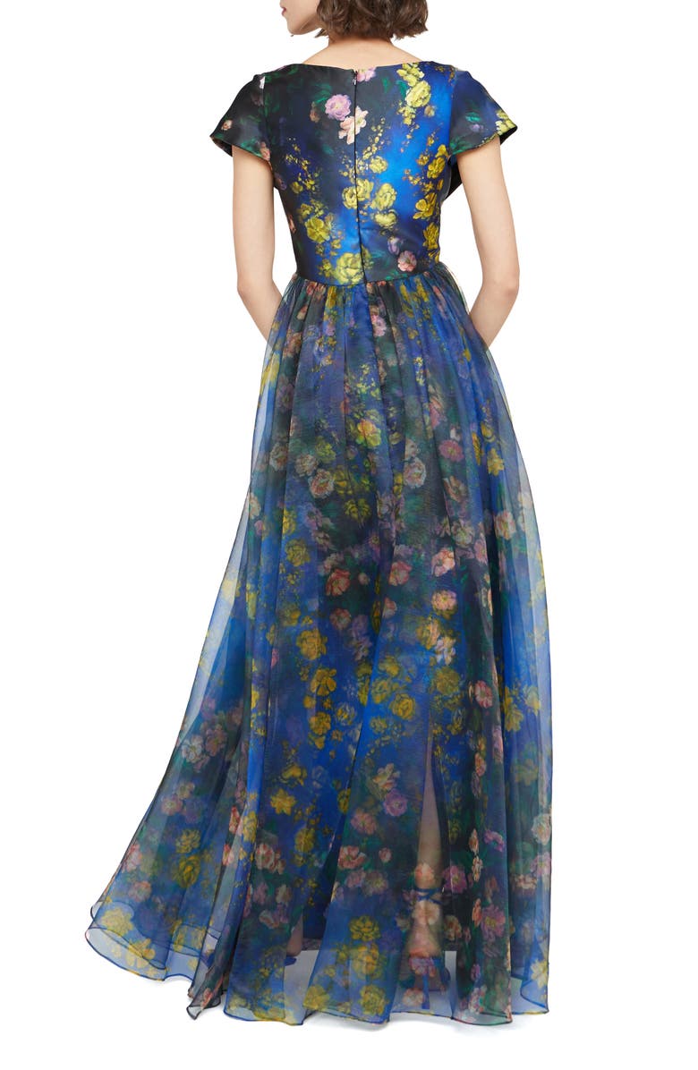 Theia Nadia Floral Print Drape Gown, Alternate, color, 