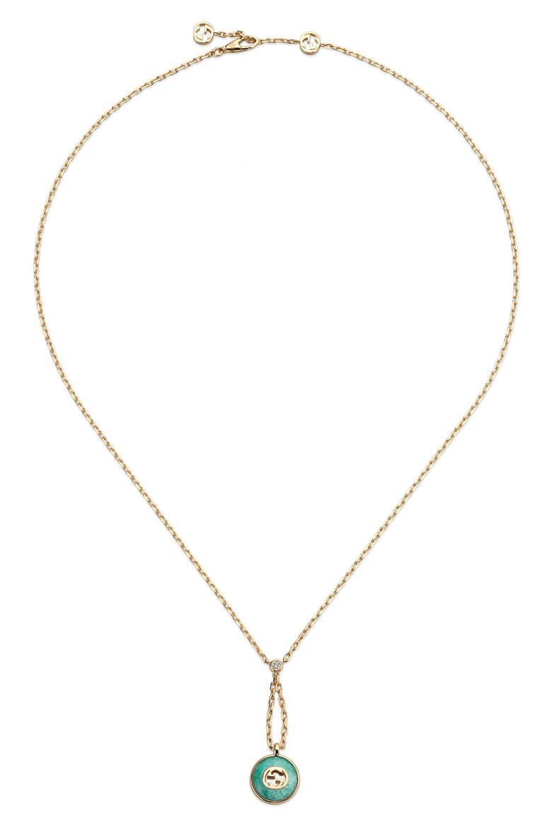 Interlocking GG 18K Gold & Diamond Y-Necklace, Alternate, color, TURQUOISE/ YELLOW GOLD