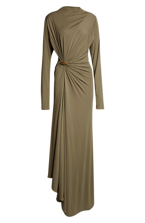 Long Sleeve Crepe Jersey Maxi Dress